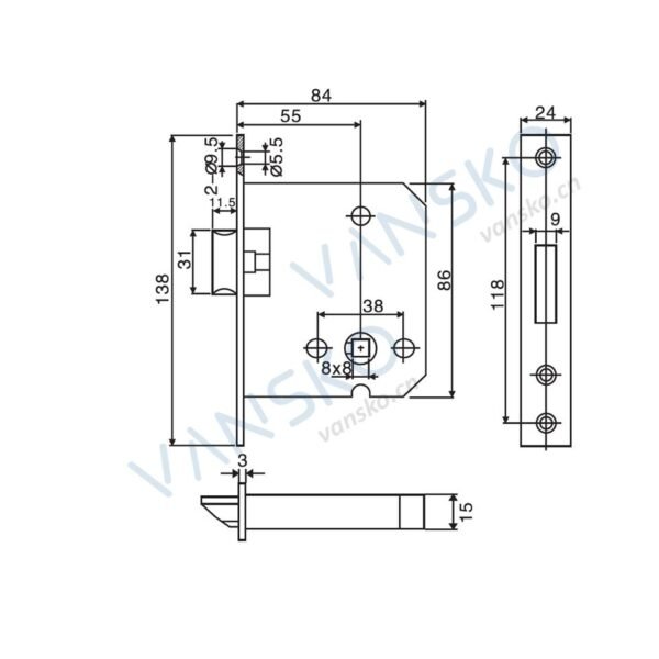 Passage Lock With Single Latch Euro Standard