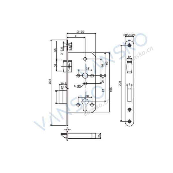 Roller Function Mortise Lock Euro Standard