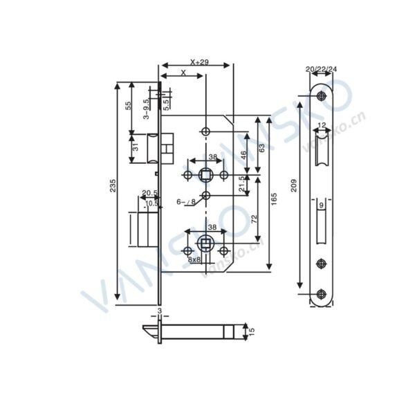 Sash Lock Function Mortise Lock Euro Standard